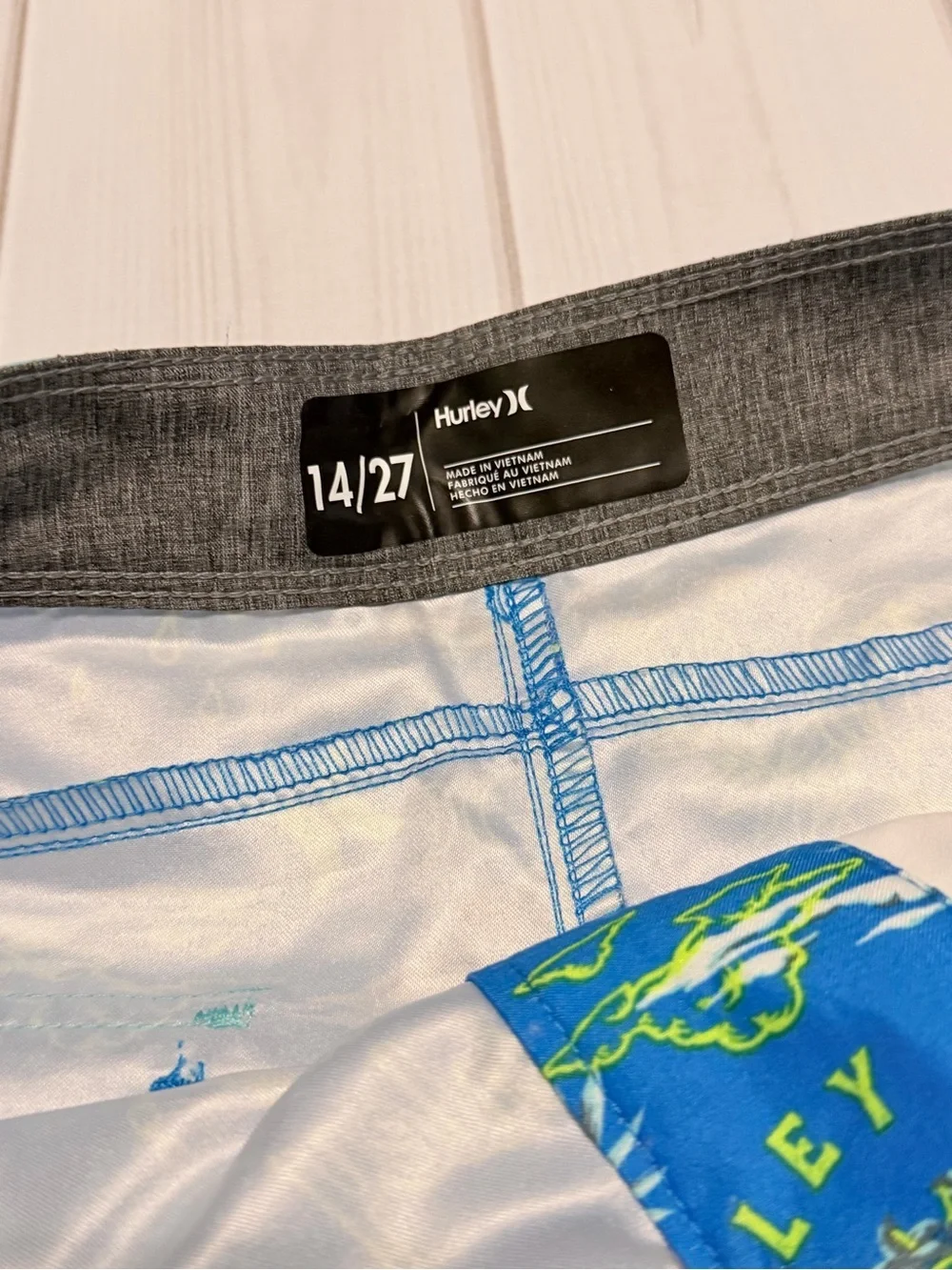 Hurley Blue Tropical Print Swim Shorts with Mint Waistband